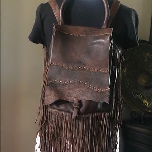 leather fringe backpack purse